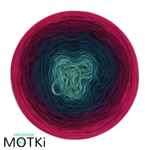 (6) Włóczka Ombre bawełna/akryl B345: patyna/ jasny petrol/ petrol/ fiolet/ jeżyna/ fuksja