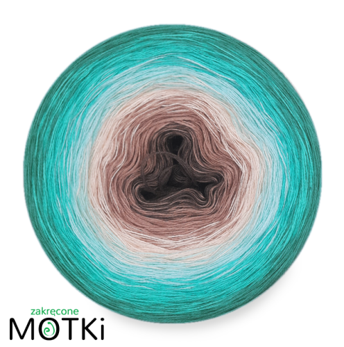 (6) Włóczka Ombre bawełna/akryl B388: szaro-brązowy/ ciemny beż/ krem/ jasny błękit/ cyjan/ jasny petrol