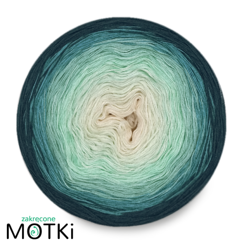 (6) Włóczka Ombre bawełna/akryl B315: krem/ jasna pistacja/ pistacja/ patyna/ jasny petrol/ petrol