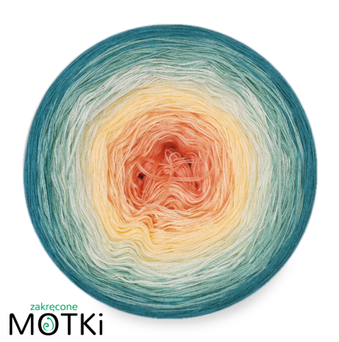 (5) Włóczka Ombre bawełna/akryl B365: łososiowy róż/ jasny żółty/ jasna pistacja/ patyna/ jasny petrol