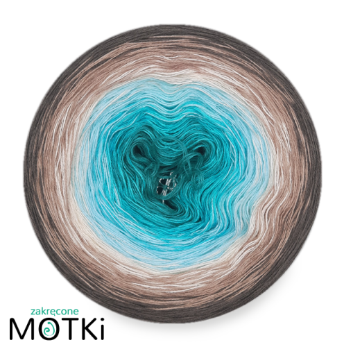 (6) Włóczka Ombre bawełna/akryl B388b: jasny petrol/ cyjan/ jasny błękit/ krem/ ciemny beż/ szaro-brązowy