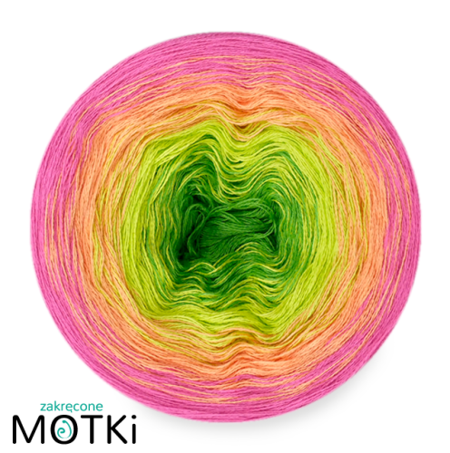 (4)  Włóczka Ombre Bawełna Zero Waste - Z32: zieleń/ zielone jabłuszko/ łososiowy róż/ jasna fuksja