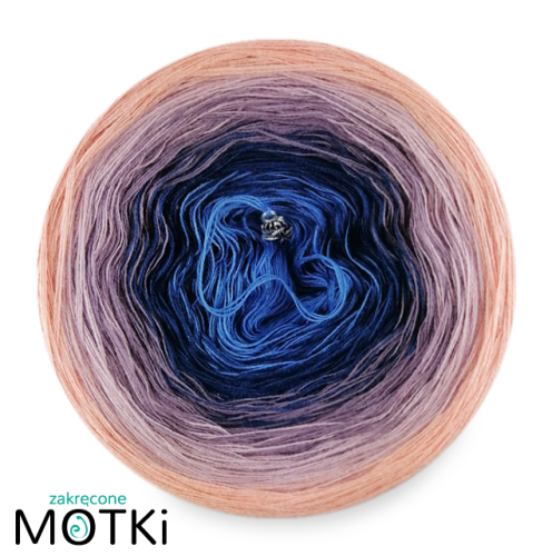 (5) Włóczka Ombre bawełna/akryl B237: atrament/ ciemny niebieski/ brudny fiolet/ lila/ łososiowy róż