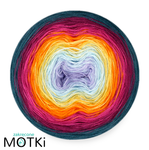 (7) Włóczka Ombre bawełna/akryl B812: krokus/ jasny błękit/ intensywny żółty/ mandarynka/ fuksja/ jeżyna/ petrol