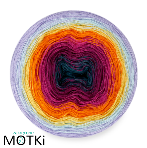 (7) Włóczka Ombre bawełna/akryl B812a: petrol/ jeżyna/ fuksja/ mandarynka/ intensywny żółty/ jasny błękit/ krokus