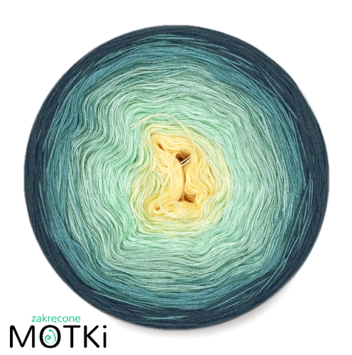 (5) Włóczka Ombre bawełna/akryl B318: jasny żółty/ pistacja/ patyna/ jasny petrol/ petrol