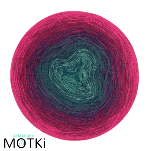 (5) Włóczka Ombre bawełna/akryl B343: jasny petrol/ petrol/ fiolet/ jeżyna/ fuksja