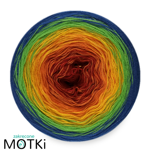 (5) Włóczka Ombre bawełna/akryl B128: burgund/ koniak/ kurkuma/ zieleń/ ciemny niebieski