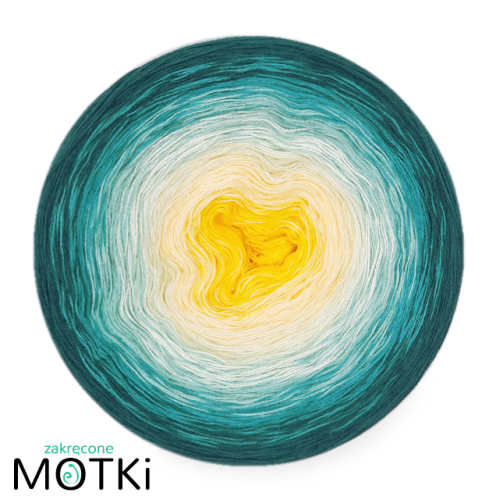 (6) Włóczka Ombre bawełna/akryl B354: słoneczny żółty/ jasny żółty/ jasna pistacja/ patyna/ jasny petrol/ petrol