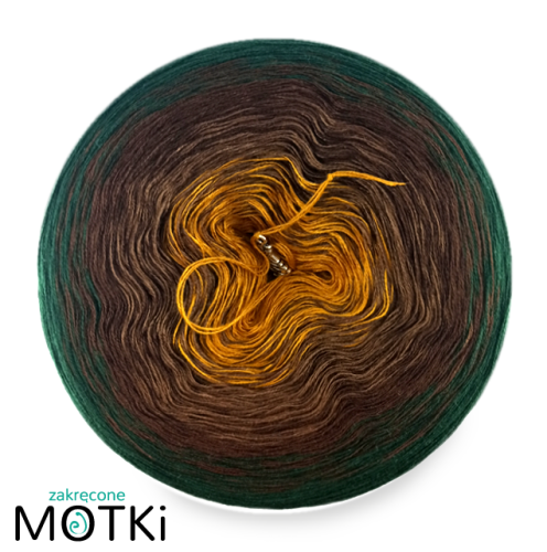 (4) Włóczka Ombre bawełna/akryl B149: curry/ orzech/ brąz/ butelkowa zieleń