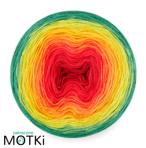 (6)  Włóczka Ombre bawełna/akryl B801a: burgund/ intensywna czerwień/ mango/ żółty/ kiwi/ morski