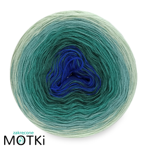 (5) Włóczka Ombre bawełna/akryl B213: szafir/ ciemny szmaragd/ morski/ patyna/ jasna pistacja