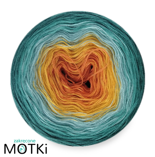 (5) Włóczka Ombre bawełna/akryl B210: koniak/ kurkuma/ patyna/ morski/ ciemny szmaragd