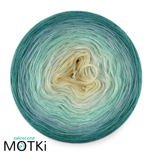 (5) Włóczka Ombre bawełna/akryl B218: jasny żółty/ jasna pistacja/ pistacja/ patyna/ morski