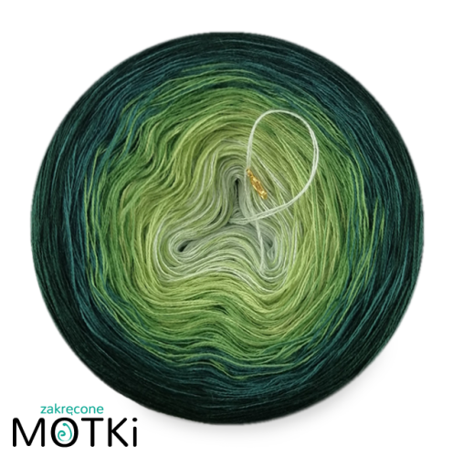 (5) Włóczka Ombre bawełna/akryl B217: jasna pistacja/ liściasta zieleń/ zieleń/ ciemny szmaragd/ butelkowa zieleń