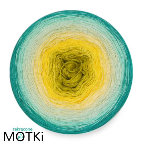 (6) Włóczka Ombre bawełna/akryl B535: limetka/ słoneczny żółty/ jasny żółty/ jasna pistacja/ pistacja/ opal