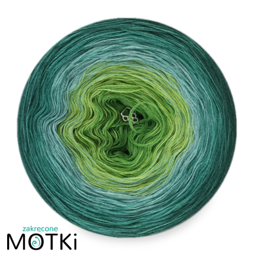 (5) Włóczka Ombre bawełna/akryl B202: zieleń/ liściasta zieleń/ patyna/ morski/ ciemny szmaragd