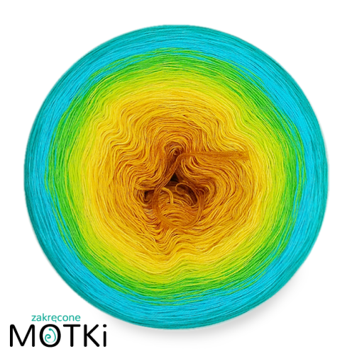 Motek Ombre bawełna/akryl OK12: curry/ kurkuma/ żółty/ słoneczny żółty/ neonowa/ zielone jabłuszko/ turkus/ grynszpan