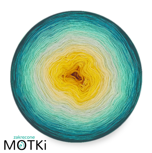 (8) Motek Ombre bawełna/akryl OK17: żółty/ słoneczny żółty/ jasny żółty/ jasna pistacja/ pistacja/ patyna/ jasny petrol/ petrol