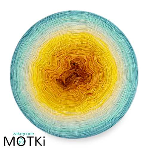 (8) Motek Ombre bawełna/akryl OK18: curry/ kurkuma/ żółty/ słoneczny żółty/ jasny żółty/ jasna pistacja/ pistacja/ patyna
