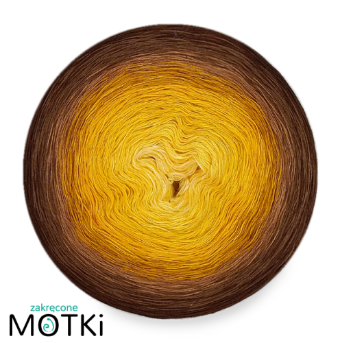 (8) Motek Ombre bawełna/akryl OK2: jasny żółty/ intensywny żółty/ żółty/ kurkuma/ curry/ ciepły brąz/ orzech/ brąz