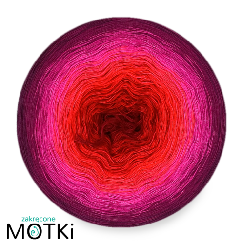 (8) Motek Ombre bawełna/akryl OK6: burgund/ czerwień/ intensywna czerwień/ koral/ jasna fuksja/ fuksja/ jeżyna/ ciemna jeżyna