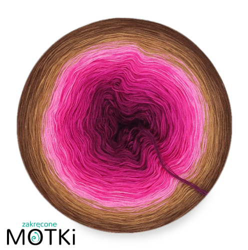 (8) Włóczka Ombre bawełna/akryl Egzotyczna podróż: ciemna jeżyna/ jeżyna/ fuksja/ jasna fuksja/ magenta/ ciepły brąz/ orzech/ brąz