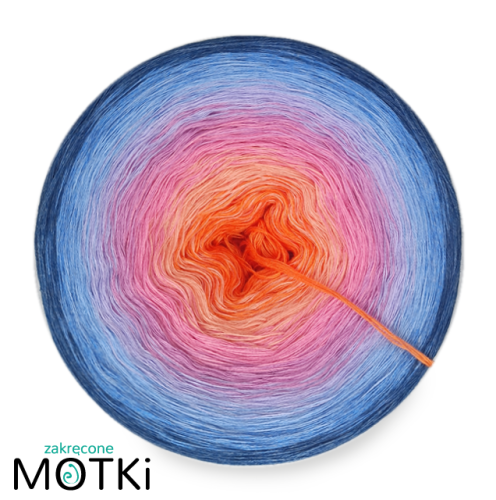(8) Włóczka Ombre bawełna/akryl Rejs w nieznane: mango/ łososiowy róż / róż/ wrzos/ krokus/ błękit/ jeans/ indygo