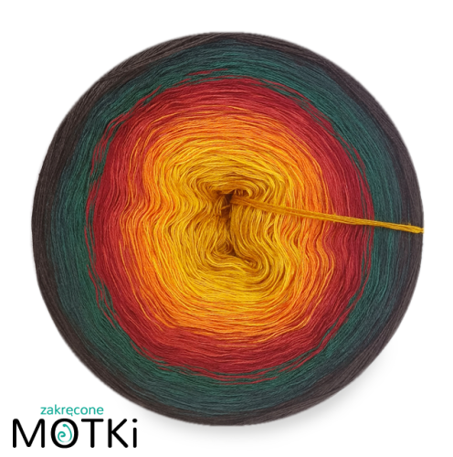 (8) Włóczka Ombre bawełna/akryl Biwak w lesie: curry/ kurkuma/ koniak/ cegła/ malaga/ butelkowa zieleń/ ciemna butelkowa zieleń/ czekolada