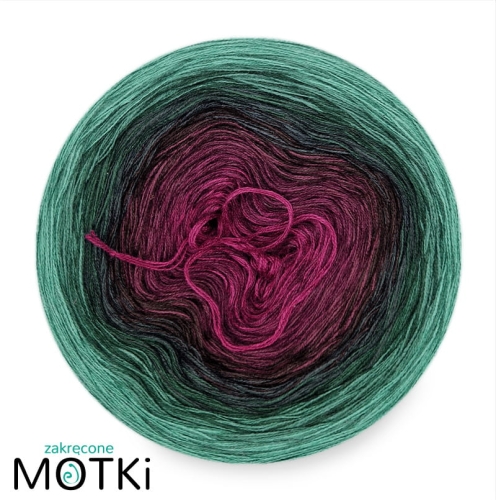 (8) Motek Ombre bawełna/akryl Bukiet Piwonii: jeżyna/ ciemna jeżyna/ wino/ czekolada/ ciemna butelkowa zieleń/ butelkowa zieleń/ ciemny szmaragd/ morski