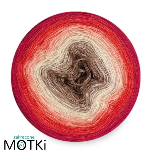 (8) Włoczka Ombre bawełna/akryl Kwiat wiśni: beżowo-szary/ ciemny beż/ pudrowy beż/ krem/ łososiowy róż/ jasny koral/ koral/ piwonia