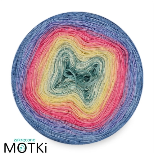 (8) Motek Ombre bawełna/akryl Sen Jednorożca: patyna/ pistacja/ jasny żółty/ landrynkowy róż/ magneta/ krokus/ błękit/ jeans