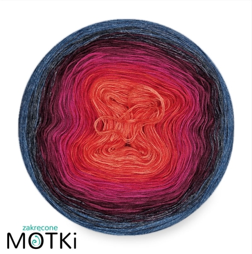 (8) Motek Ombre bawełna/akryl Miasto Nocą: jasny koral/ koral/ piwonia/ fuksja/ jeżyna/ ciemna jeżyna/ ciemny denim/ indygo