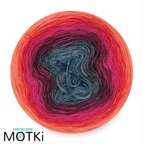 (8) Motek Ombre bawełna/akryl Miasto Nocą: indygo/ ciemny denim/ ciemna jeżyna/ jeżyna/ fuksja/ piwonia/ koral/ jasny koral