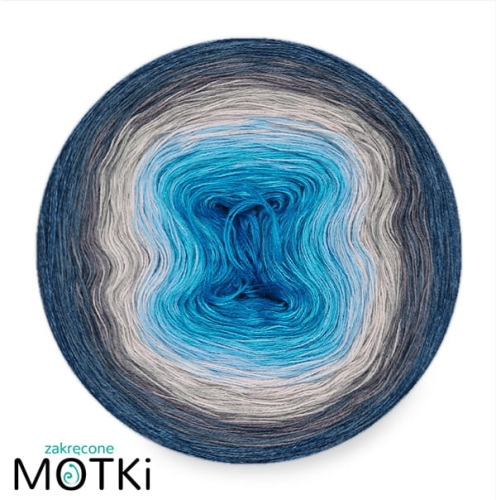 (8) Włóczka Ombre bawełna/akryl Morski sztorm: jasny lazur/ cyjan/ baby blue/ popiel/ jasny szary/ szary/ denim/ indygo