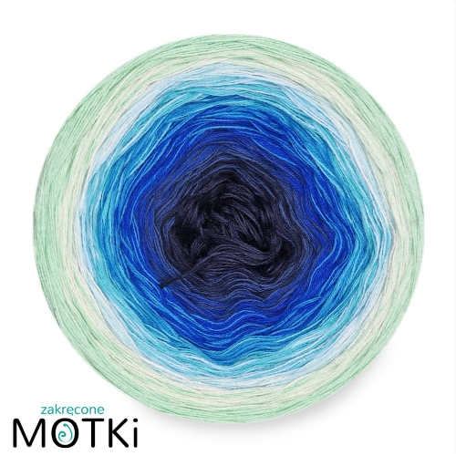 (8) Motek Ombre bawełna/akryl Morska Bryza: granat/ ciemny niebieski/ szafir/ lapis/ cyjan/ jasny błękit/ jasna pistacja/ pistacja