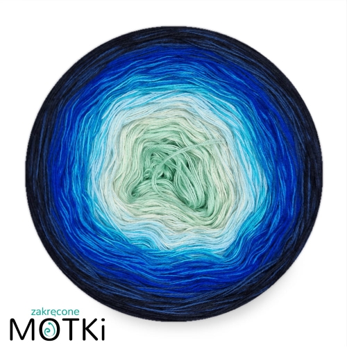 (8) Motek Ombre bawełna/akryl Morska Bryza: pistacja/ jasna pistacja/ jasny błękit/ cyjan/ lapis/ szafir/ ciemny niebieski/ granat