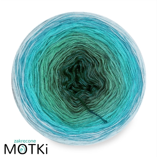 (8) Motek Ombre bawełna/akryl Błękitna Laguna: navy/ ciemny szmaragd/ morski/ opal/ grynszpan/ turkus/ cyjan/ jasny błękit