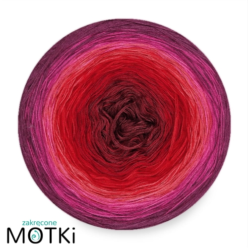 (8) Motek Ombre bawełna/akryl Randka w Paryżu: malaga/ burgund/ czerwień/ intensywna czerwień/ koral/ jasna fuksja/ fuksja/ jeżyna