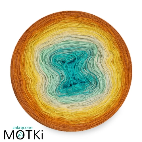 (8) Motek Ombre bawełna/akryl Tropikalne Wakacje: turkus/ pistacja/ jasna pistacja/ jasny żółty/ słoneczny żółty/ żółty/ mandarynka/ koniak