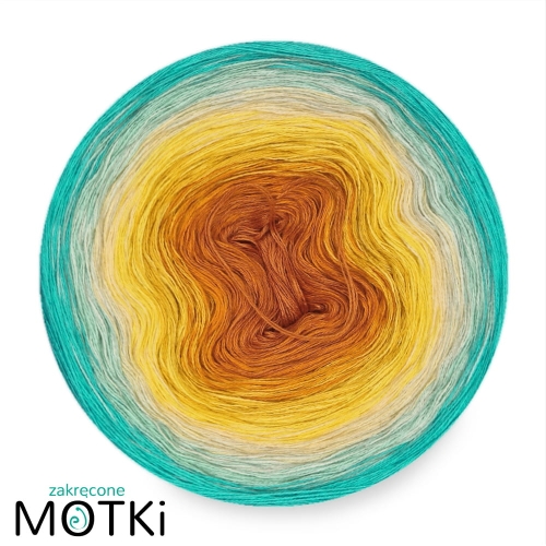 (8) Motek Ombre bawełna/akryl Tropikalne wakacje: koniak/ mandarynka/ żółty/ słoneczny żółty/ jasny żółty/ jasna pistacja/ pistacja/ turkus