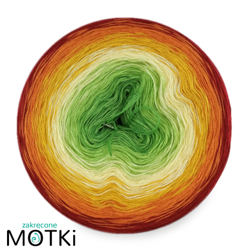 (6) Włóczka Ombre bawełna/akryl B129: zieleń/ liściasta zieleń/ jasny żółty/ kurkuma/ koniak/ burgund