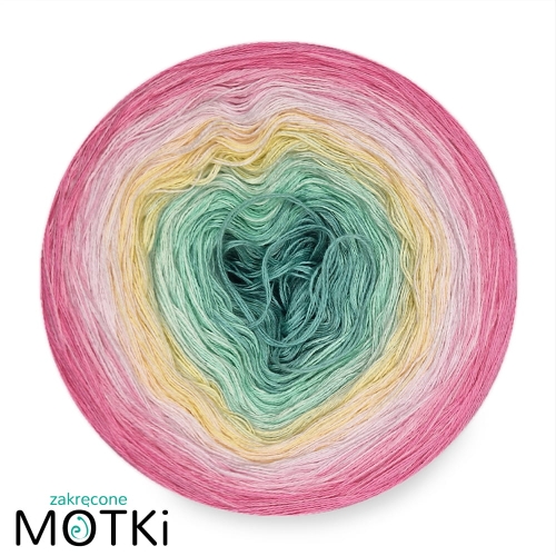 (8) Motek Ombre bawełna/akryl Pastelowa Tęcza: patyna/ pistacja/ jasna pistacja/ jasny żółty/ pudrowy róż/ pastelowy róż/ landrynkowy róż/ magneta