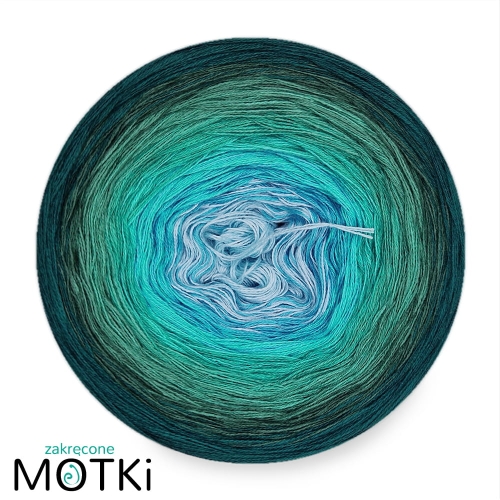 (8) Motek Ombre bawełna/akryl Błękitna Laguna: jasny błękit/ cyjan/ turkus/ grynszpan/ opal/ morski/ ciemny szmaragd/ navy