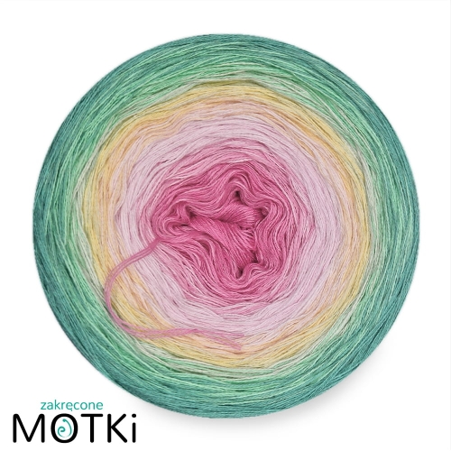 (8) Motek Ombre bawełna/akryl Pastelowa Tęcza: magneta/ landrynkowy róż/ pastelowy róż/ pudrowy róż/ jasny żółty/ jasna pistacja/ pistacja/ patyna