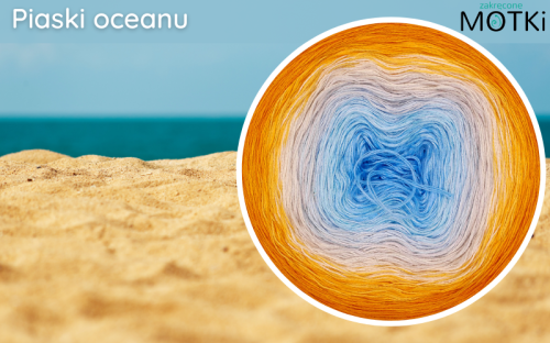 (8) Motek Ombre bawełna/akryl Piaski oceanu: baby blue/ jasny błękit/ jasny niebieski/ popielaty/ krem/ intensywny żółty/ żółty/ kurkuma