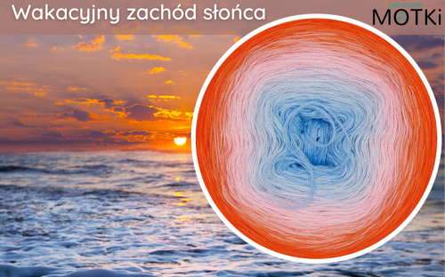 (8) Włóczka Ombre bawełna/akryl Wakacyjny zachód słońca: baby blue/ jasny błękit/ jasny niebieski/ pastelowy róż/ jasny róż/ łososiowy róż/ mango/ pomarańcz