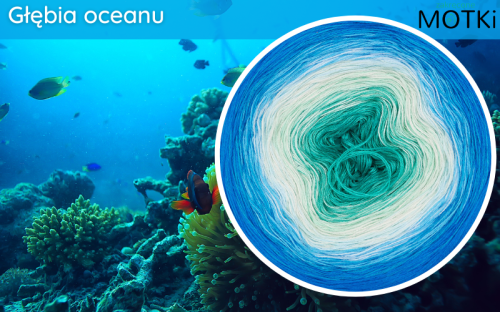 (8) Motek Ombre bawełna/akryl Głębia oceanu: grynszpan/ opal/ pistacja/ jasna pistacja/ jasny błękit/ cyjan/ jasny lazur/ lazur