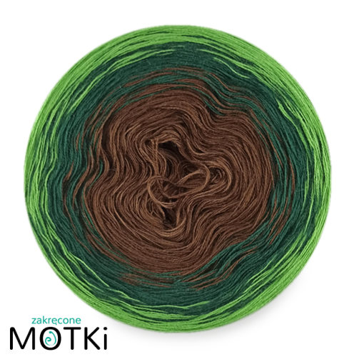 (4) Włóczka Ombre bawełna/akryl B107: orzech/ brąz/ butelkowa zieleń/ zieleń