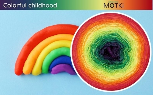 (10) Motek Ombre b/ a Colorful childhood: fiolet/ petrol/ jodła/ jabłuszko/ neonowa zieleń/ słoneczny żółty/ mandarynka/ pomarańcz/ intensywny czerwień/ czerwień